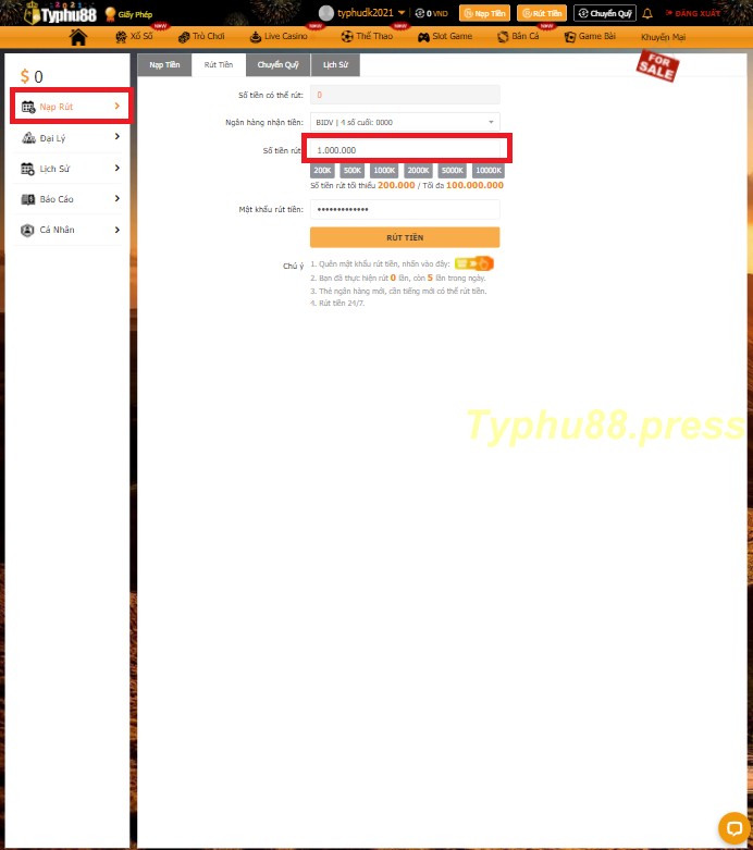 Rút tiền Typhu88